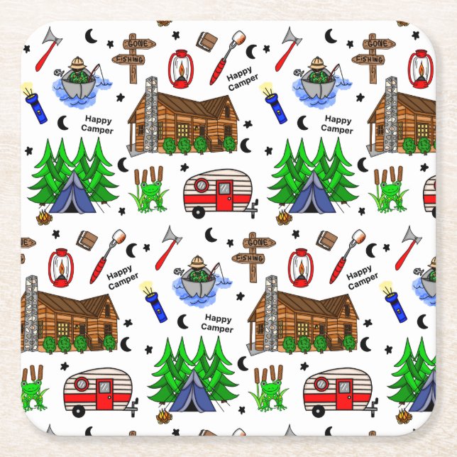 Camping or Midwest Themed  Happy Camper   Square Paper Coaster (Front)