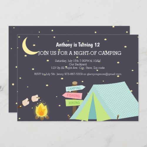 Camping Out With Campfire Birthday Party Invitation