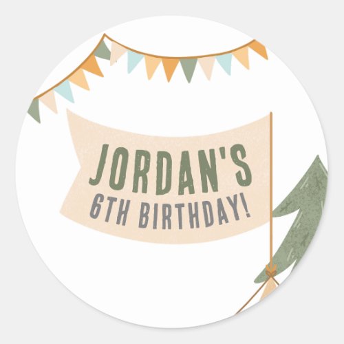 Camping Outdoor Adventure Boy Birthday Party Classic Round Sticker