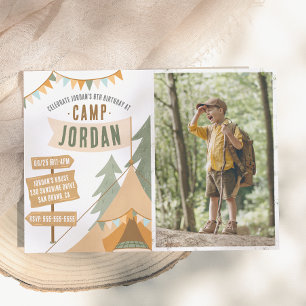 Camping Outdoor Adventure Boy Birthday Party Photo Invitation