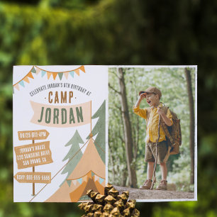Camping Outdoor Adventure Boy Birthday Party Photo Invitation