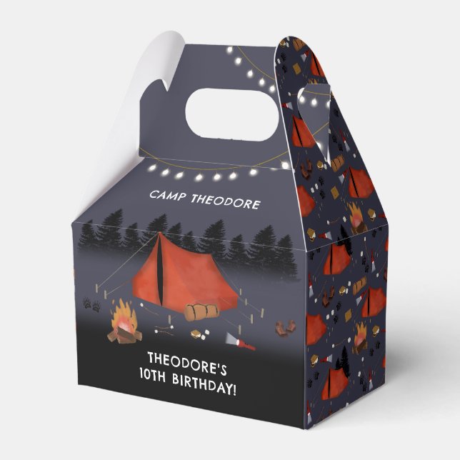 Camping Outdoor Adventure Campfire Birthday Party Favor Boxes (Front Side)