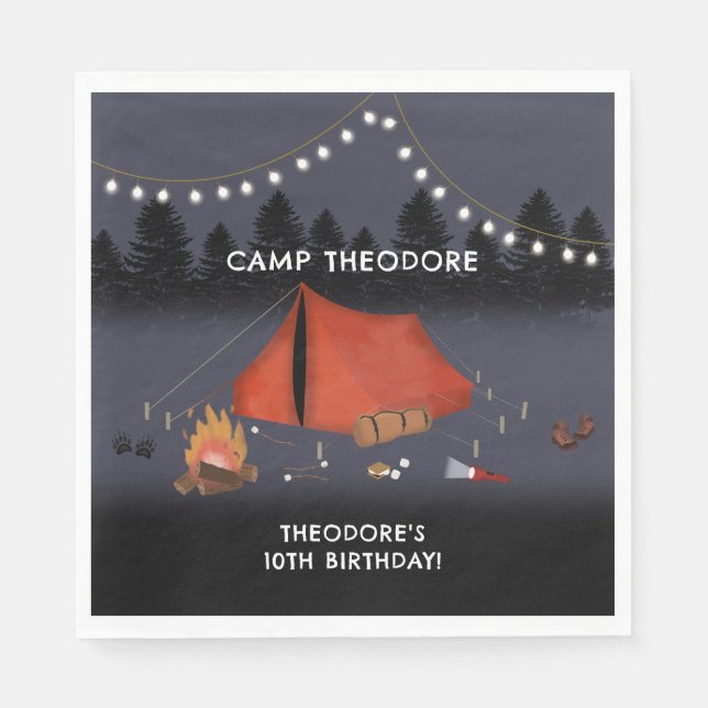 Camping Outdoor Adventure Campfire Birthday Party Napkins (Front)