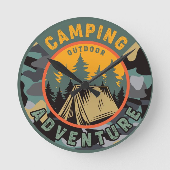 Camping Outdoor Adventure Round Clock (Front)
