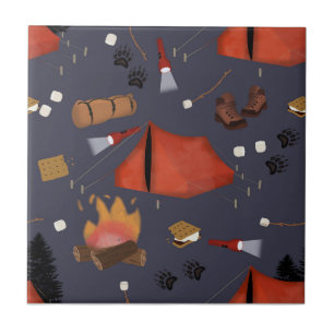 Camping Outdoor Adventure Summer Campfire Ceramic Tile