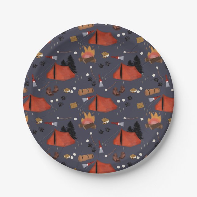 Camping Outdoor Adventure Summer Campfire Paper Plates (Front)