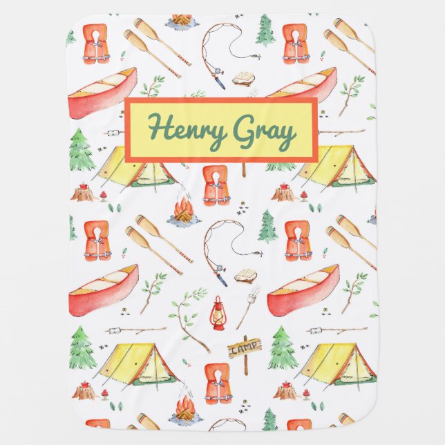 Camping Outdoor Adventure Watercolor  Baby Blanket (Front)