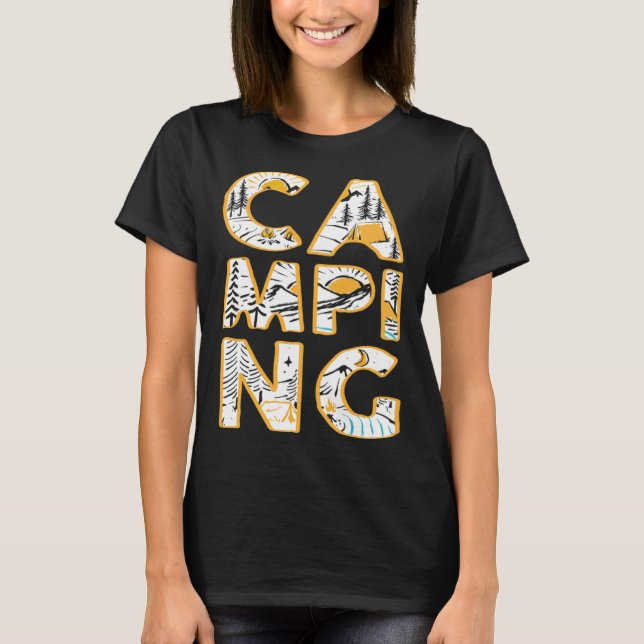 Camping outdoor hiking camper cute graphic T-Shirt (Front)