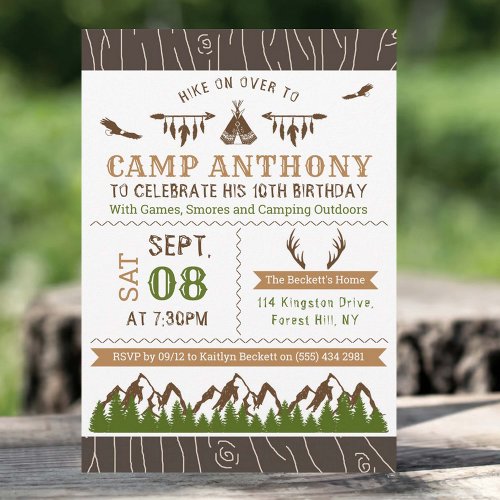 Camping Outdoors Birthday Party Invitations