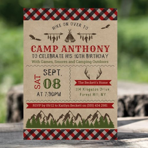 Camping Outdoors Birthday Party Invitations