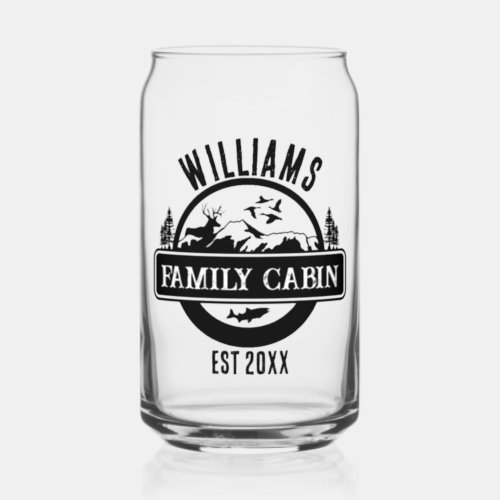 Camping Outdoors Personalized Family Cabin Name  Can Glass