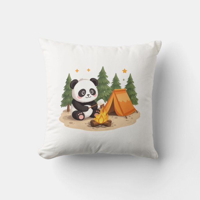 Camping Panda Throw Pillow (Front)
