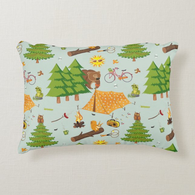 Camping Pattern Accent Pillow (Front)