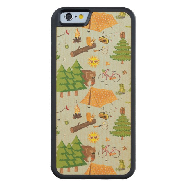 Camping Pattern Carved Wood iPhone Case (Back)