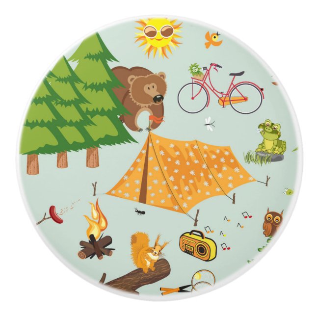 Camping Pattern Ceramic Knob (Front)