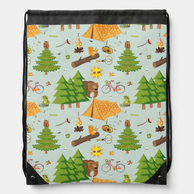 Camping Pattern Drawstring Bag (Front)