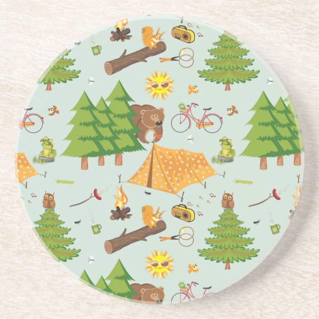 Camping Pattern Drink Coaster (Front)