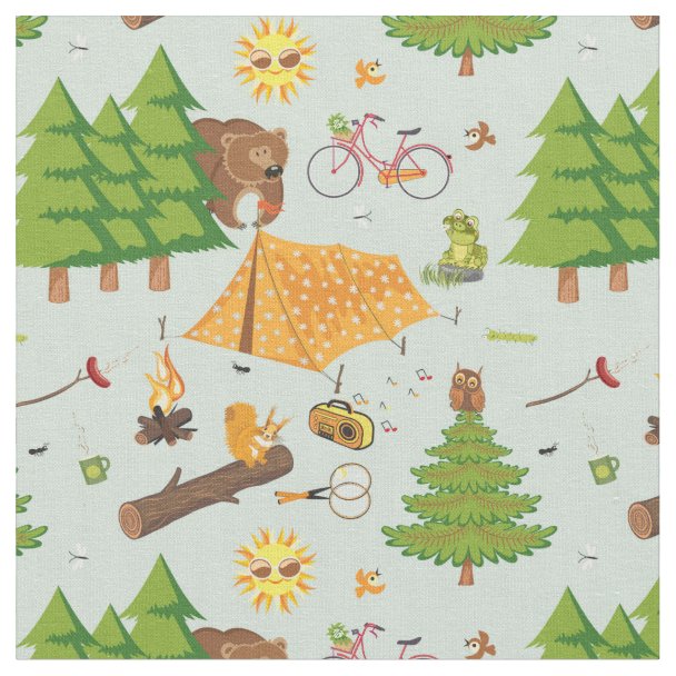 Cool Camping Pattern Outdoorsy Design Fabric | Zazzle