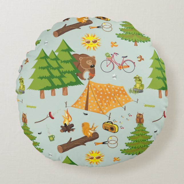 Camping Pattern Round Pillow (Front)