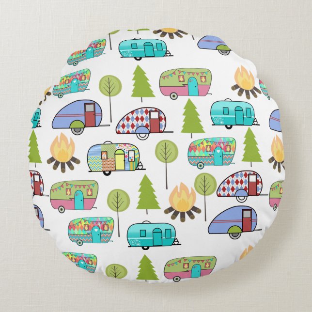 Camping Pattern Round Pillows (Front)
