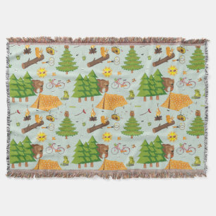Camping Pattern Throw Blanket
