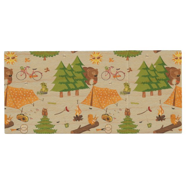 Camping Pattern Wood USB Flash Drive (Front)