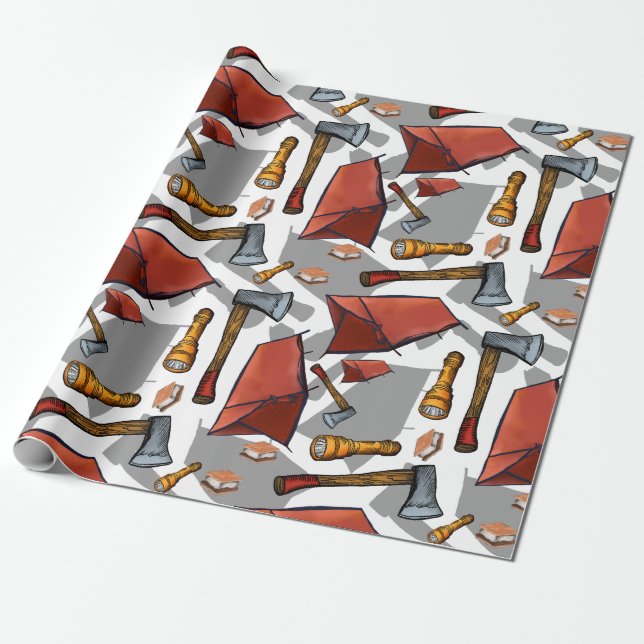 Camping Pattern Wrapping Paper (Unrolled)