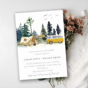 Camping Pine Forest Yellow Van Couples Shower Invitation