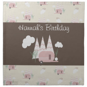 Camping Pink Camper Birthday Party Cloth Napkin