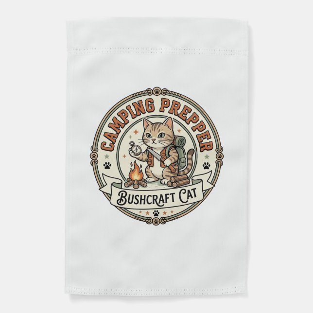 Camping Prepper Bushcraft Cat Camping Prepper Bush Garden Flag (Front)