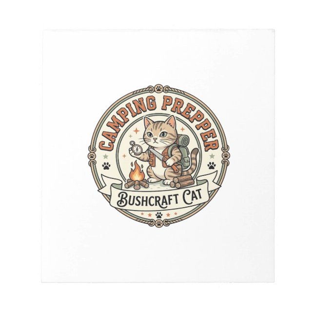 Camping Prepper Bushcraft Cat Camping Prepper Bush Notepad (Front)