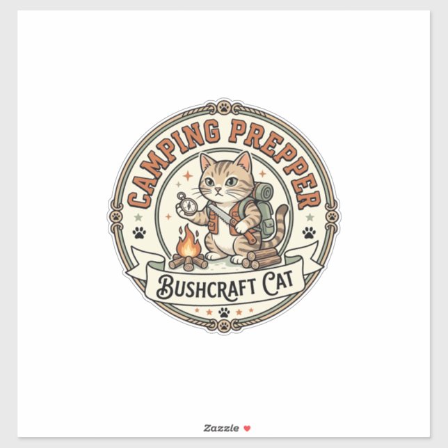 Camping Prepper Bushcraft Cat Camping Prepper Bush Sticker (Sheet)