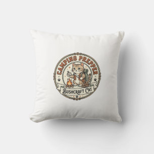 Camping Prepper Bushcraft Cat Camping Prepper Bush Throw Pillow