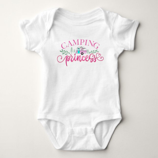 Camping Princess Pink Camper Adventure Baby Bodysuit (Front)