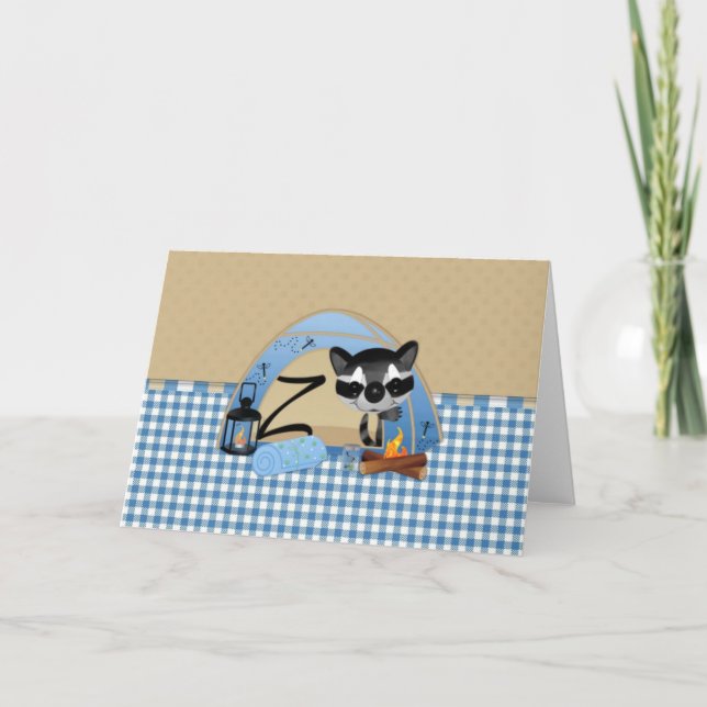 Camping Raccoons Letter Z Note Card (Front)