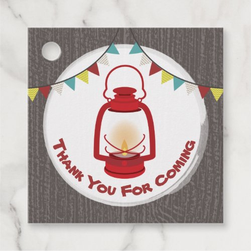 Camping Red Lantern Wood Birthday Party Favor Tags