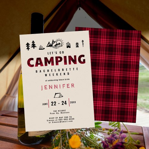 Camping Red Plaid Outdoors Bachelorette Party Invitation