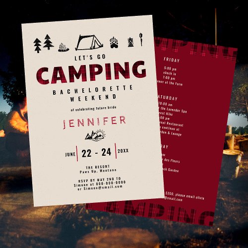 Camping Red Plaid Outdoors Bachelorette Weekend Invitation
