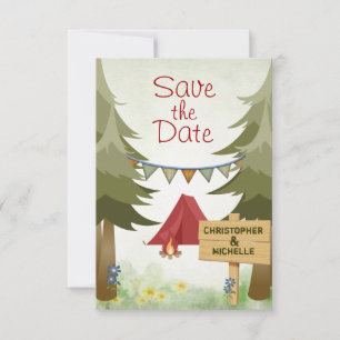 Camping Red Tent Woodland Wedding Save The Date
