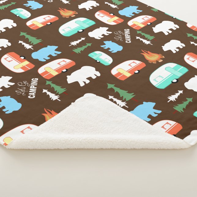 Camping Retro Camper Bear Fleece Sherpa - Brown Sherpa Blanket (3/4)