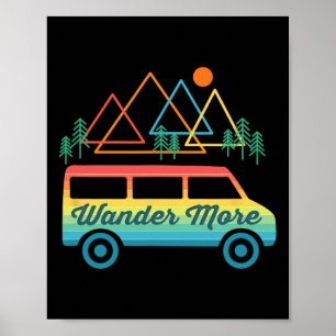 Camping Retro Camper Van Vintage Sunset Mountains Poster