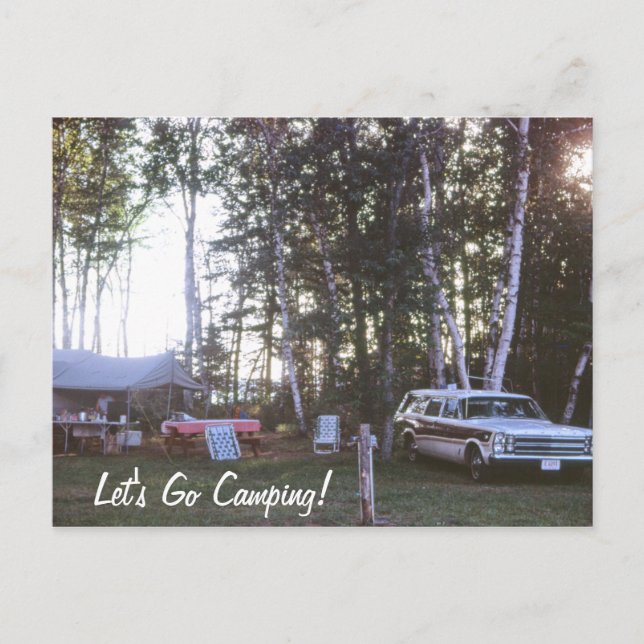 Camping, Retro Campground and Gear Vintage Travel Postcard (Front)