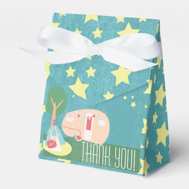 Camping Retro Party Stars Night Birthday Favor Boxes (Front Side)