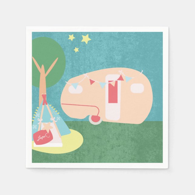 Camping Retro Party Stars Night Birthday Napkins (Front)