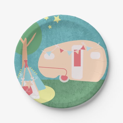 Camping Retro Party Stars Night Birthday Paper Plates