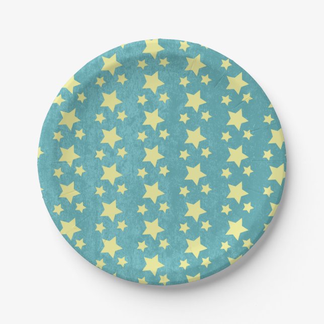 Camping Retro Party Stars Night Birthday Paper Plates (Front)