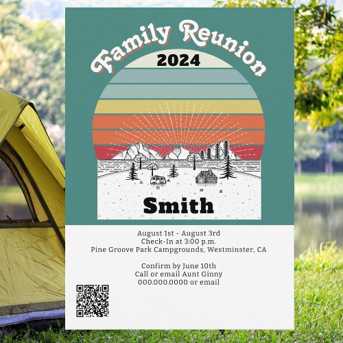 Camping Retro Sunset Monogram Family Reunion Invitation