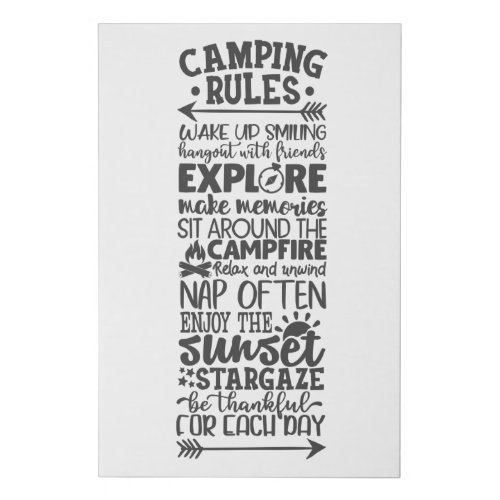 Camping Rules Cool Typography Campers Faux Canvas Print