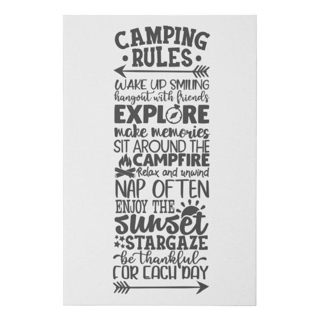 Camping Rules Cool Typography Campers Faux Canvas Print (Front)