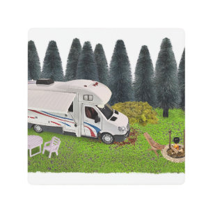 Camping RV in the Forest Camping Spot Metal Print